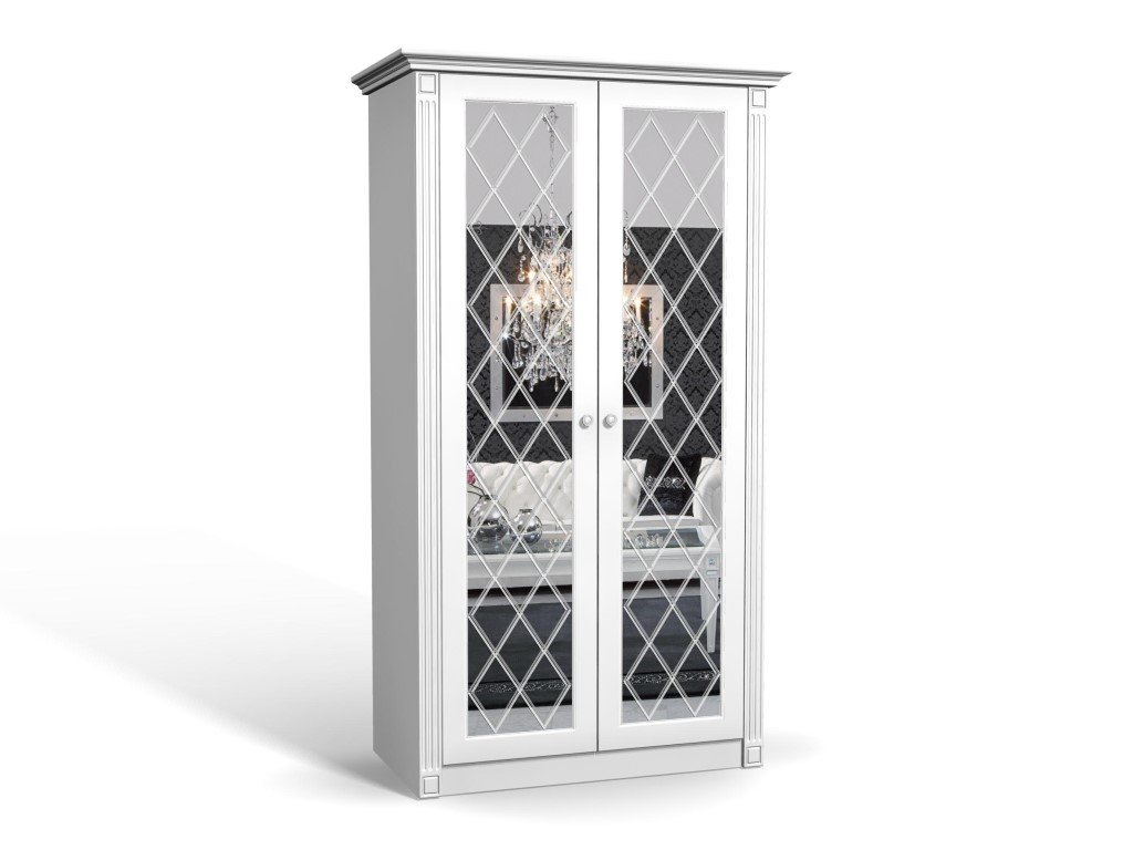 

Шкаф распашной Кристалл-2 МДФ Белый для одежды с зеркалом двухдверный 80x230x50 Мегамебель, Кристалл-2