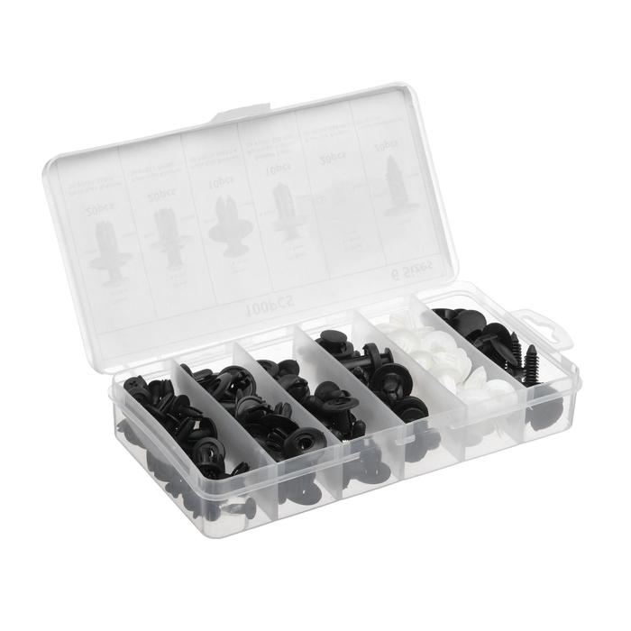 

Клипсы и пистоны крепежные, 6 видов, набор 100 шт