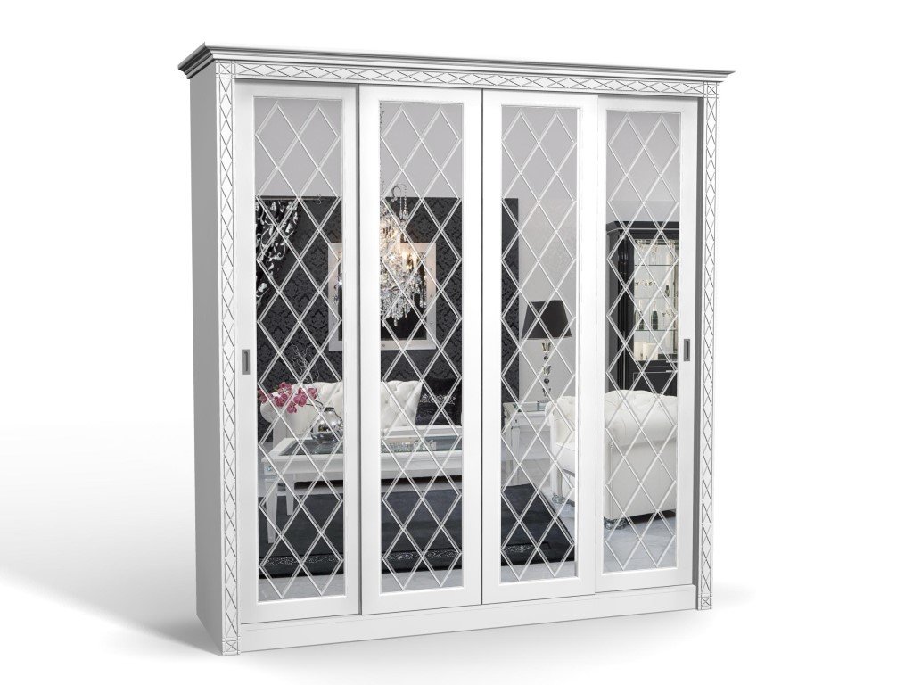 

Шкаф-купе Кристалл-4 МДФ для одежды с зеркалом четырёхдверный 230x220x60 Мегамебель, Белый, Кристалл-4