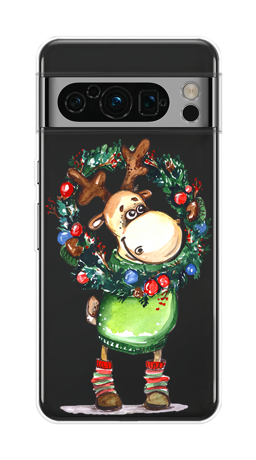 

Чехол на Google Pixel 8 Pro "Олень с новогодним венком", 271650-4