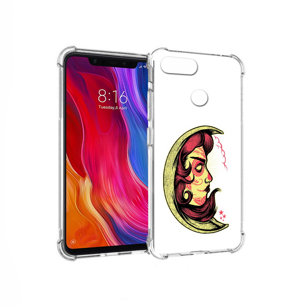 

Чехол MyPads Tocco для Xiaomi Mi 8 Lite желтый полумесяц с лицом девушки, Прозрачный, Tocco