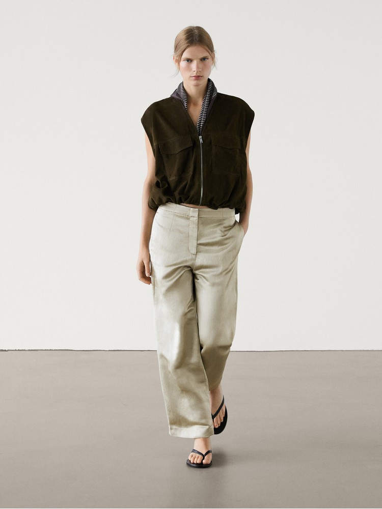 

брюки женские Massimo Dutti 5010/851-I2024 бежевые 40, Бежевый, 5010/851-I2024