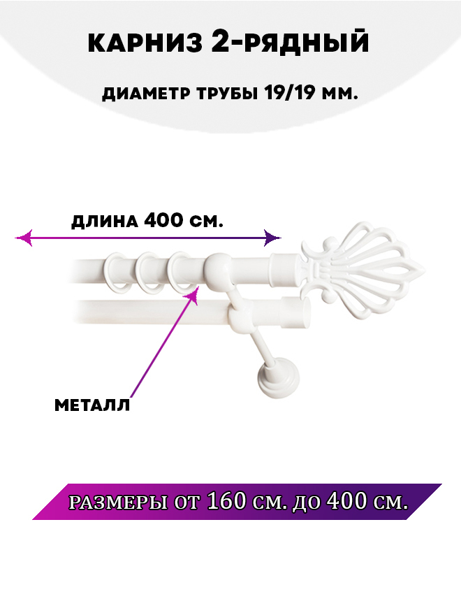 

Карниз металлический Lux Decor двухрядный Атлантида4 м, Белый, Атлантида