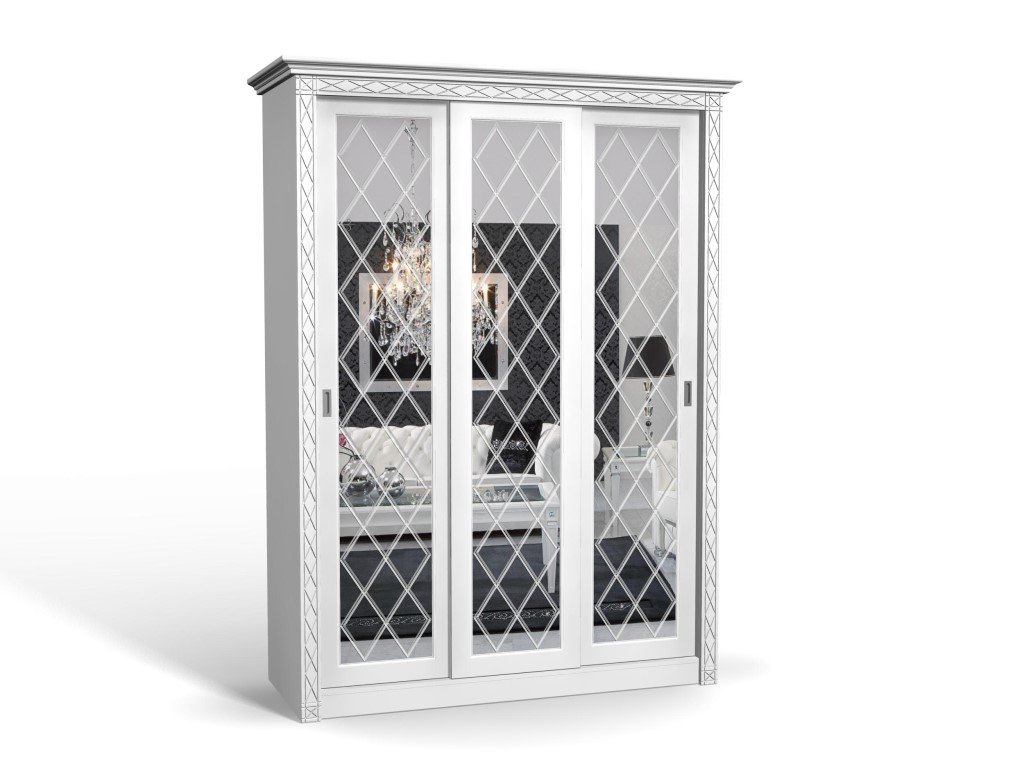 

Шкаф-купе Кристалл-3 МДФ для одежды с зеркалом трёхдверный 220x230x50 Мегамебель, Белый, Кристалл-3