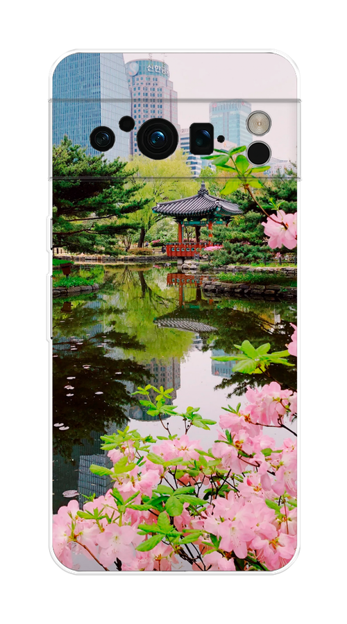 

Чехол на Google Pixel 8 Pro "Сакура возле озера", Зеленый;розовый;голубой, 271650-2