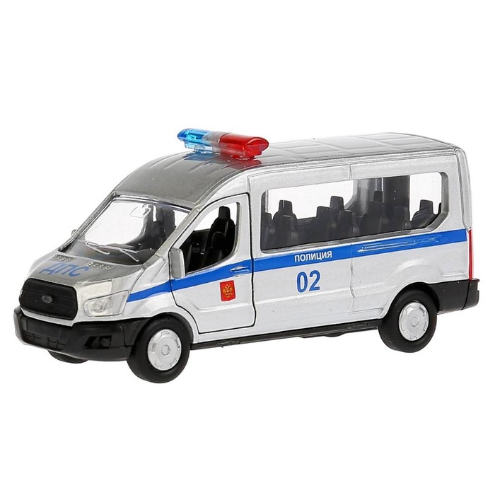 

Машина Технопарк Полиция Ford Transit, 12 см, инерционная, открывающиеся двери, Серебристый