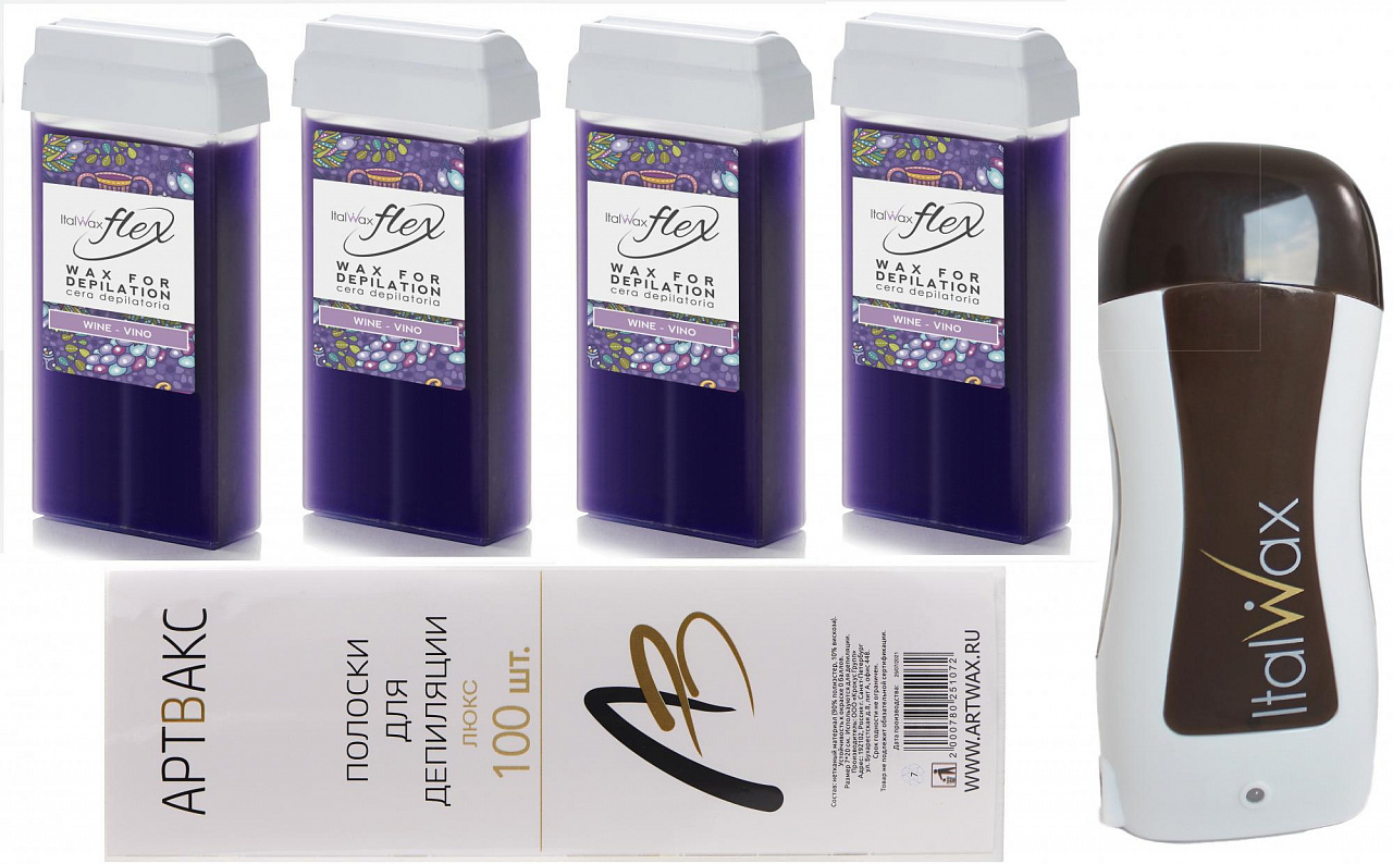 Набор для восковой депиляции Вино Italwax FLEX Wine, 4 картриджа+нагеватель+полоски tefal набор из 2 тряпок zr006501 и картриджа от накипи 3