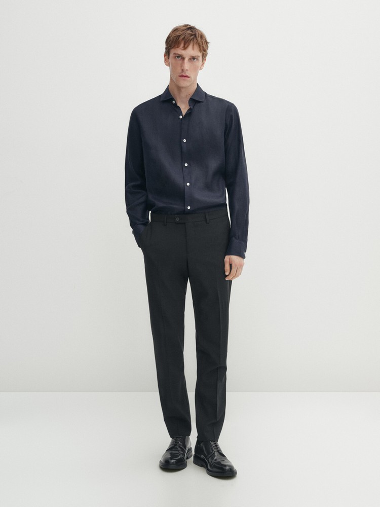 

рубашка мужская Massimo Dutti 0158/194-I2024 синяя XL, Синий, 0158/194-I2024