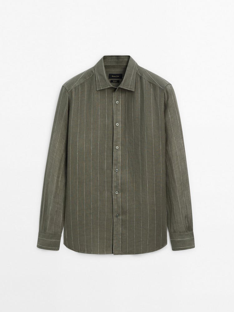 

рубашка мужская Massimo Dutti 0141/732-I2024 зеленая L, Хаки, 0141/732-I2024