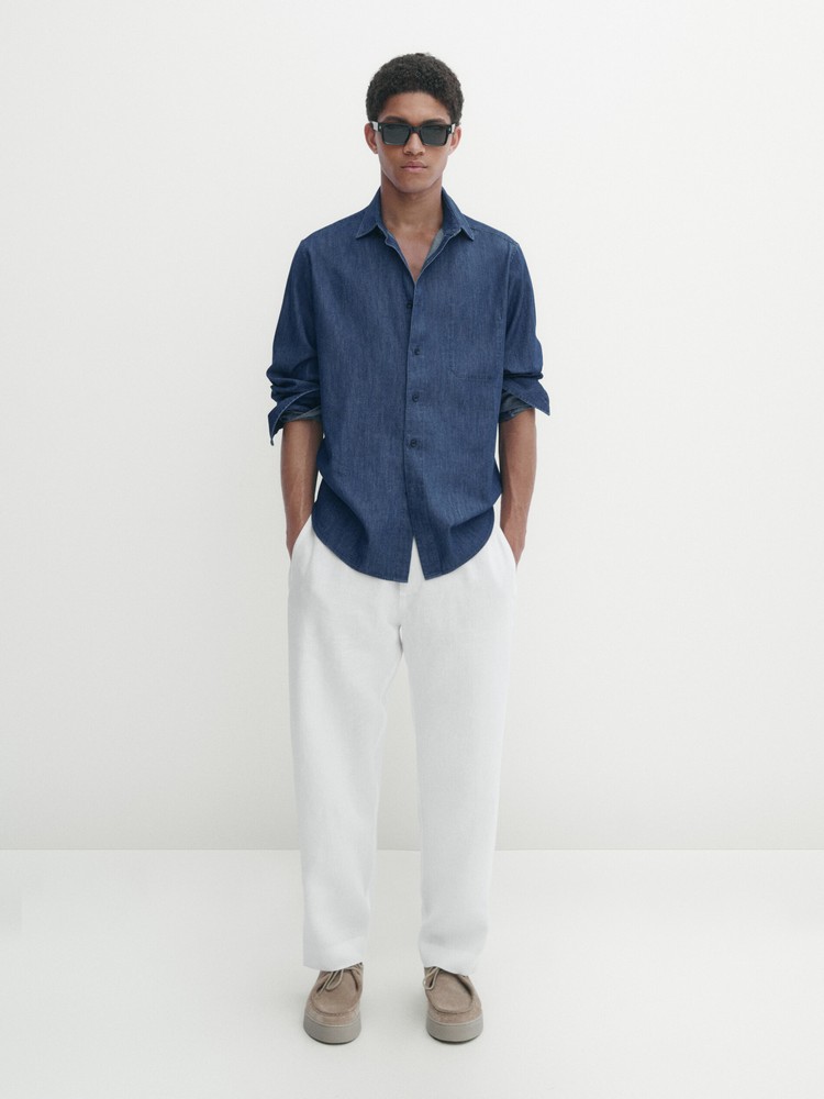 

рубашка мужская Massimo Dutti 0110/413-I2024 синяя XL, Синий, 0110/413-I2024