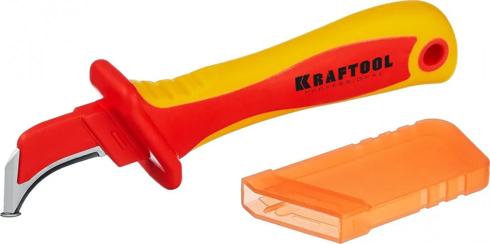 Нож диэлектрический, KRAFTOOL KN-7, с пяткой, изогнутый нож диэлектрический kraftool kn 7 с пяткой изогнутый