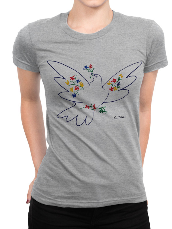 

Футболка женская Dream Shirts Пабло Пикассо - Голубь Мира2 серая L, Пабло Пикассо - Голубь Мира2