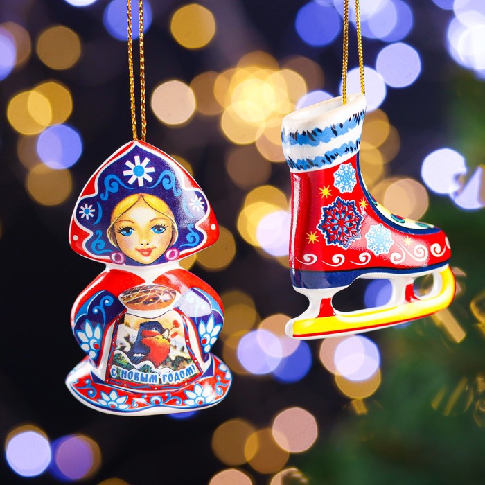 

Елочная игрушка Машенька и конек 7441447 2 шт. разноцветный, Машенька и конек