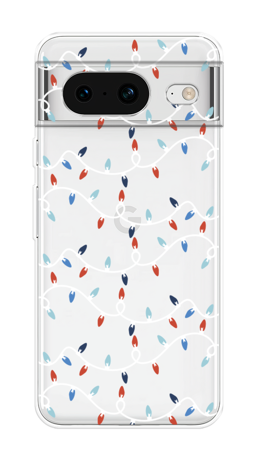 

Чехол на Google Pixel 8 "Разноцветная гирлянда", Белый;красный;синий, 271550-5
