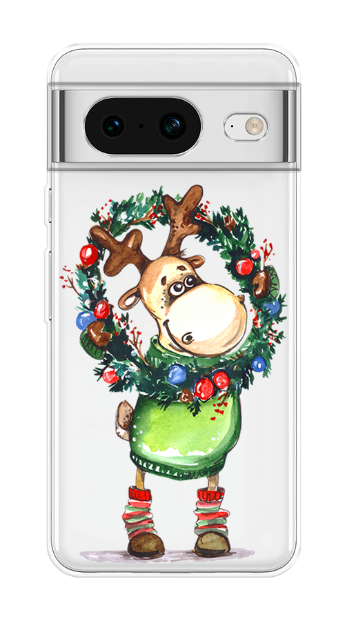 

Чехол на Google Pixel 8 "Олень с новогодним венком", 271550-4