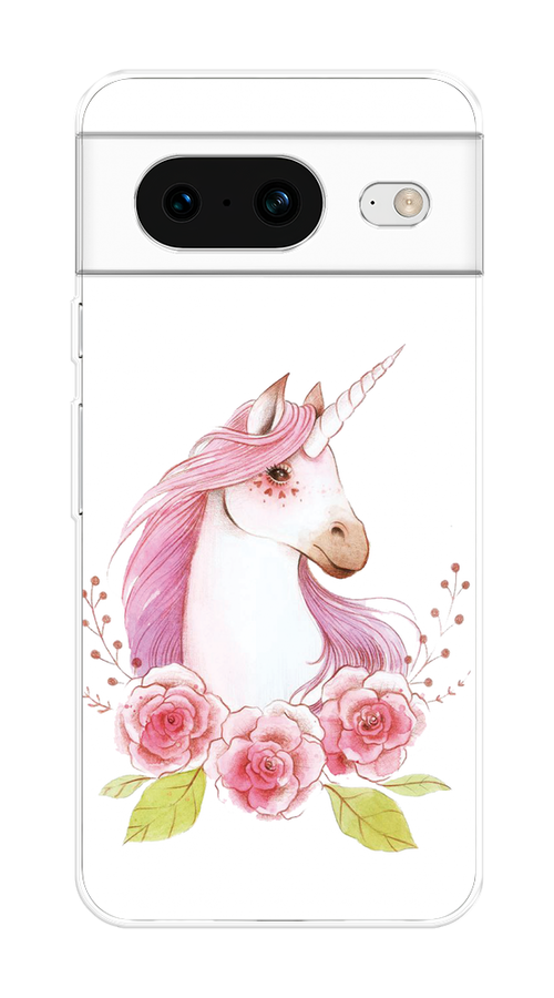 

Чехол на Google Pixel 8 "Единорог цветы", Белый;розовый;серый, 271550-1