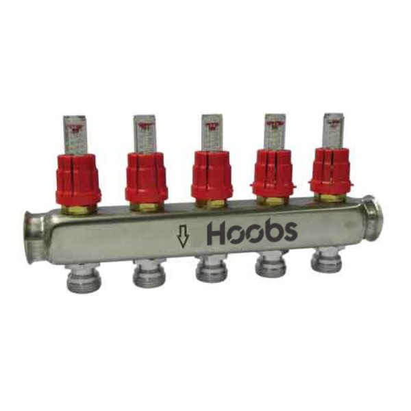 

Коллектор Hoobs, нерж. сталь, с расходомерами и кронштейнами, 1"х3/4"-13 вых., Хром