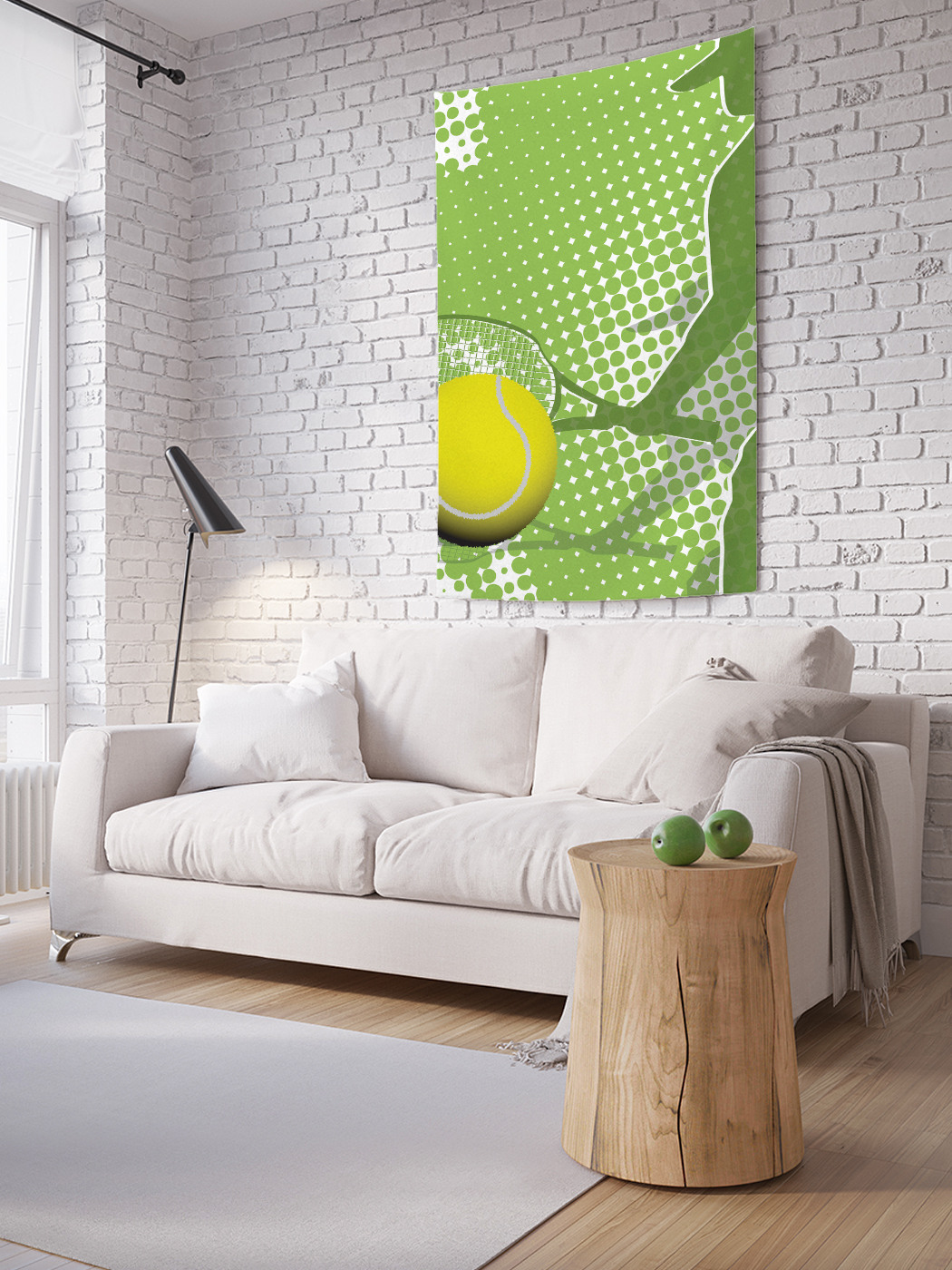 фото Вертикальное фотопанно на стену joyarty "теннисная ракетка и мяч", 150x200 см