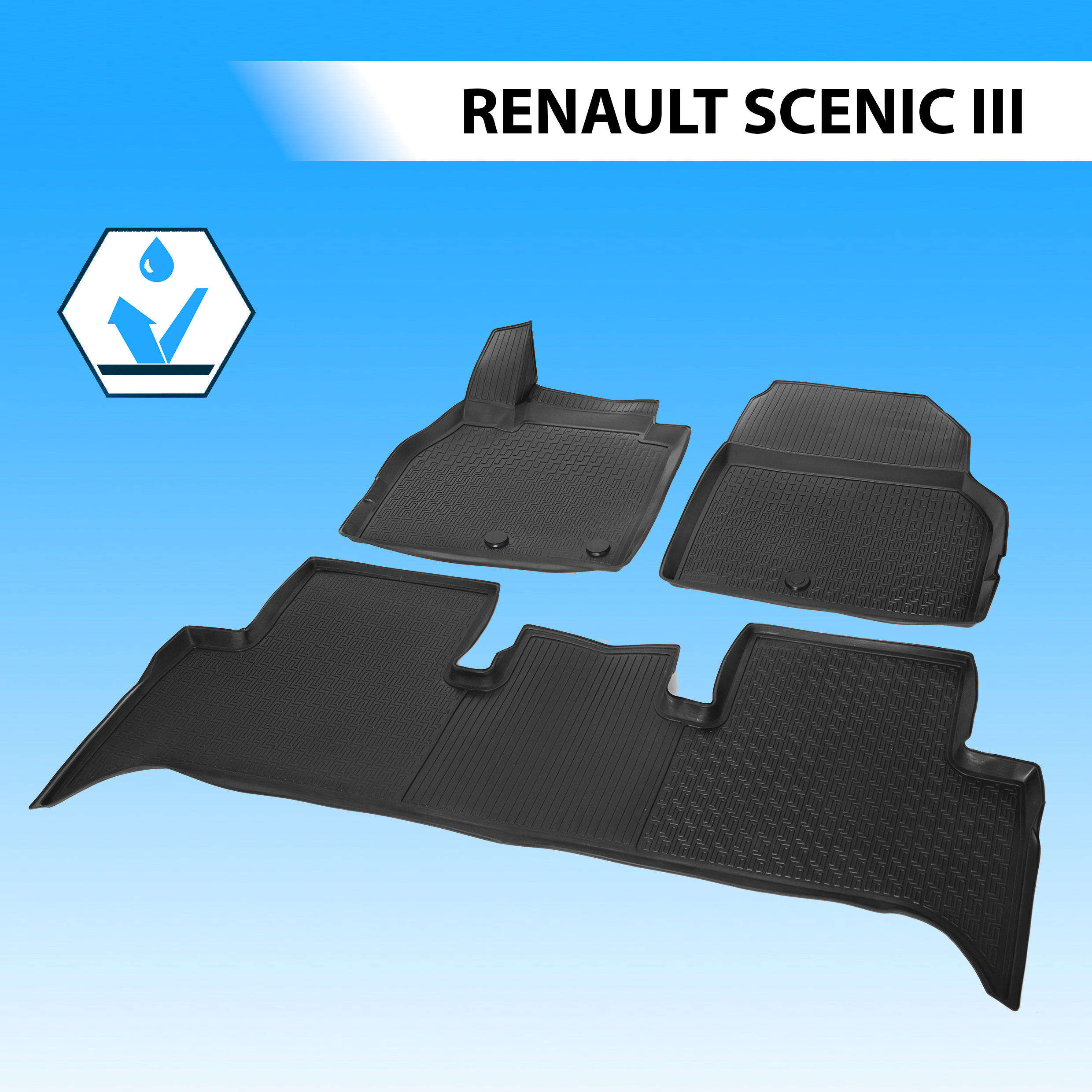 Коврики в салон RIVAL для Renault Scenic III компактвэн 2009-2016 с крепежом 3 шт 14708002