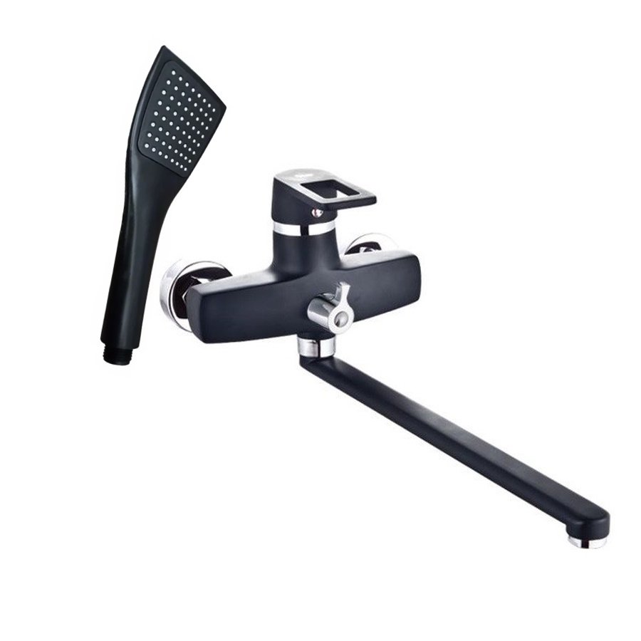 

Смеситель Potato универсальный, излив 35см, лейка, шланг в комплекте, черный