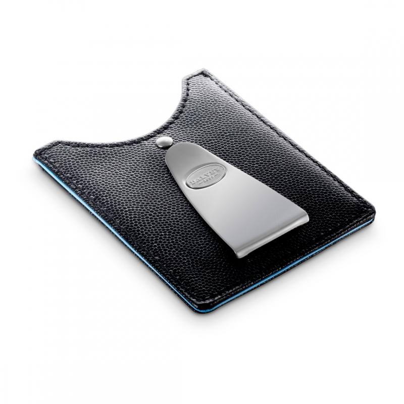фото Футляр для кредитных карт с клипом для денег, со вставкой стального цвета, синяя отделка dalvey
