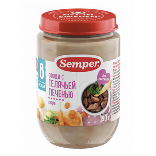 Пюре Semper мясо-овощное овощи с телячьей печенью с 8 месяцев 190 г