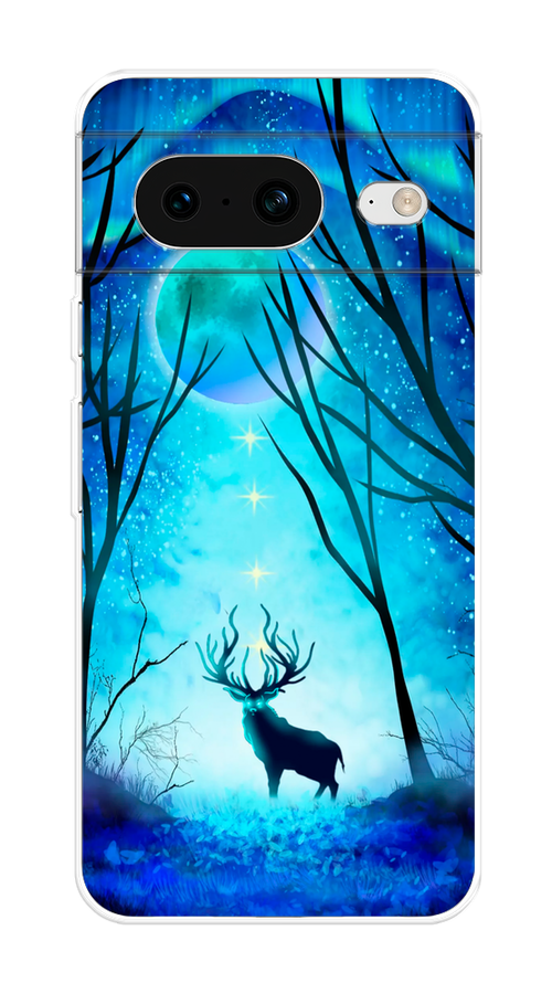 

Чехол на Google Pixel 8 "Олень северное сияние", Синий;черный;голубой, 271550-1