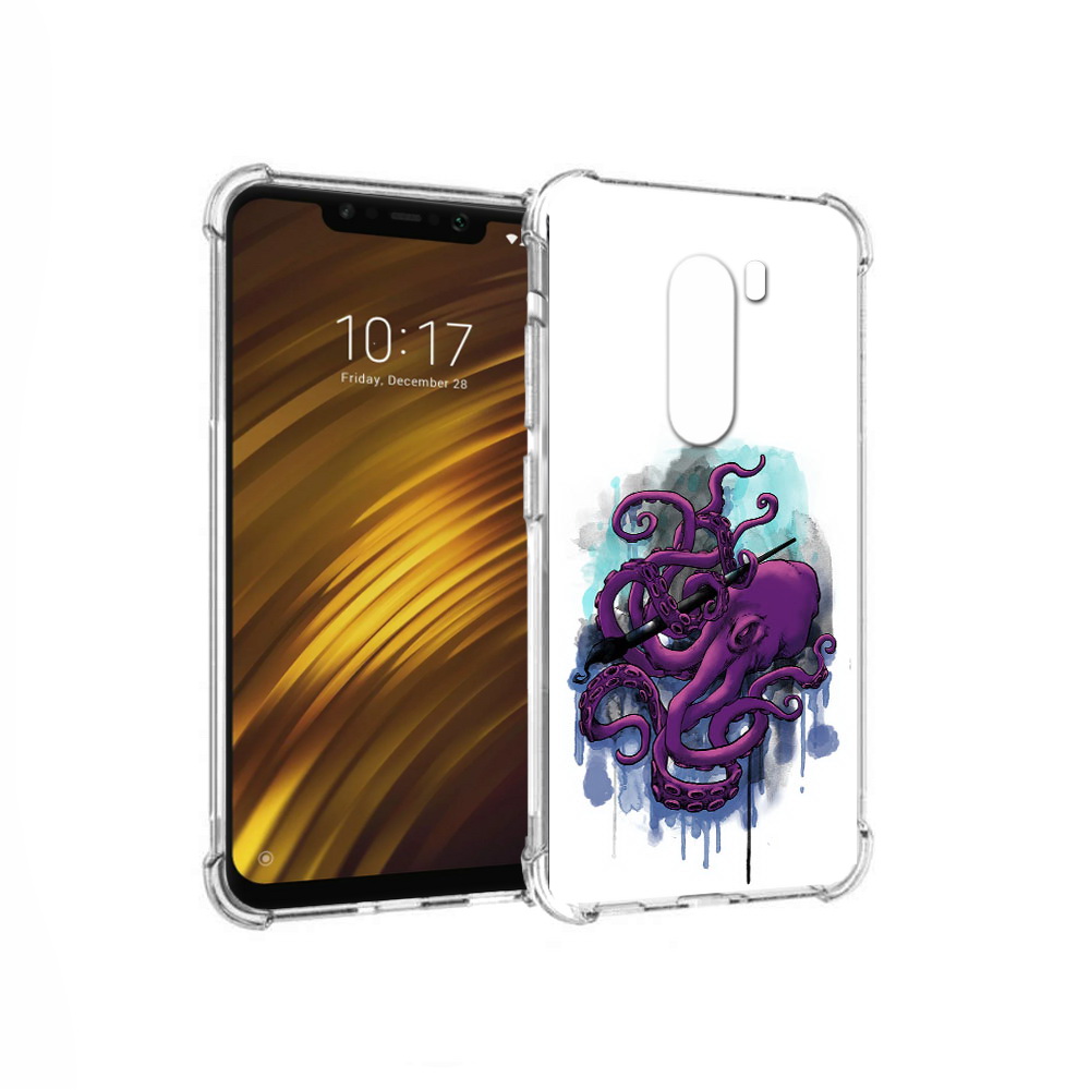 

Чехол MyPads Tocco для Xiaomi Pocophone F1 фиолетовый осьминог (PT116503.308.658), Прозрачный, Tocco