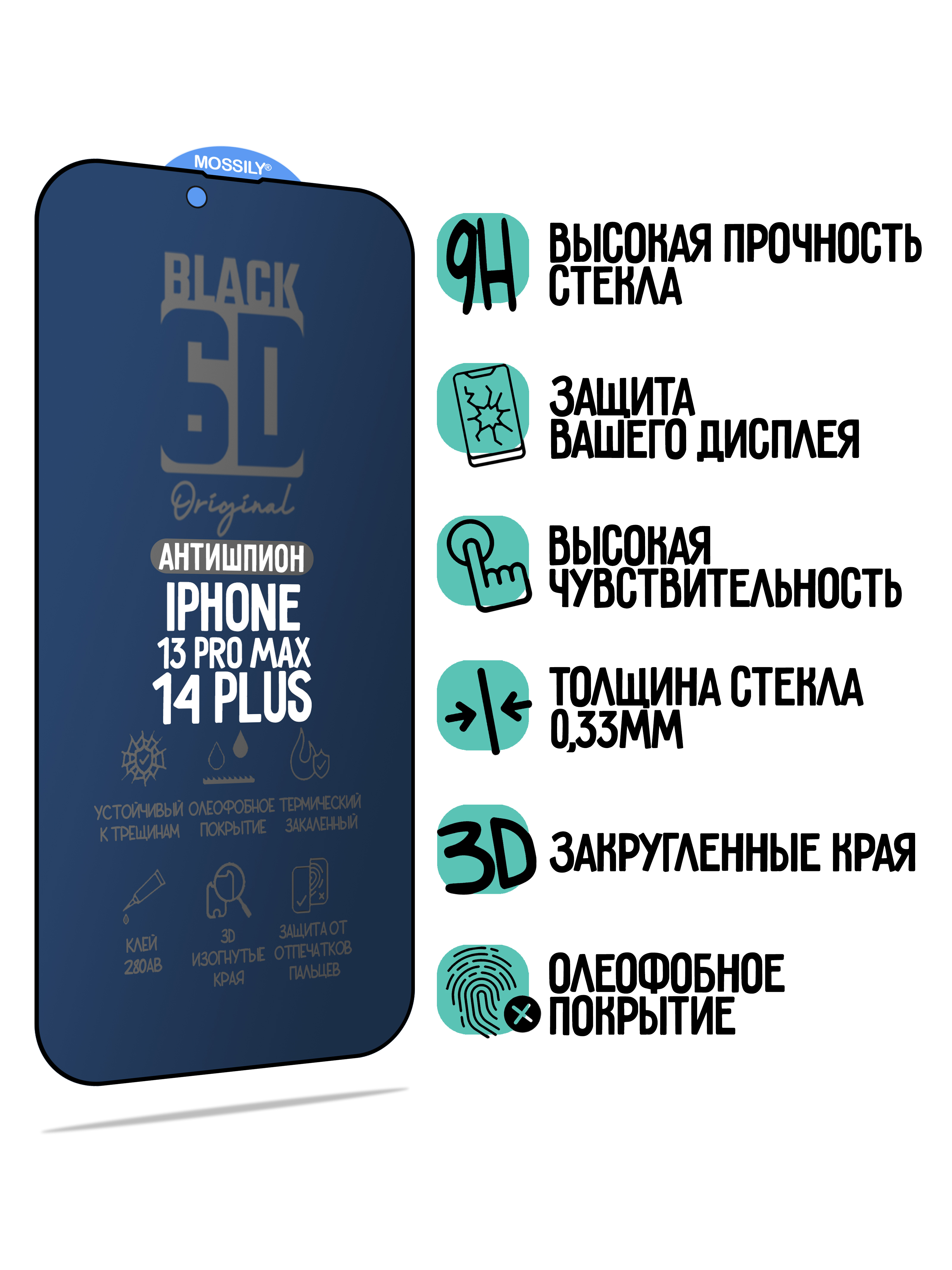 Защитное стекло антишпион для iPhone 13 Pro Max 14 Plus 430₽