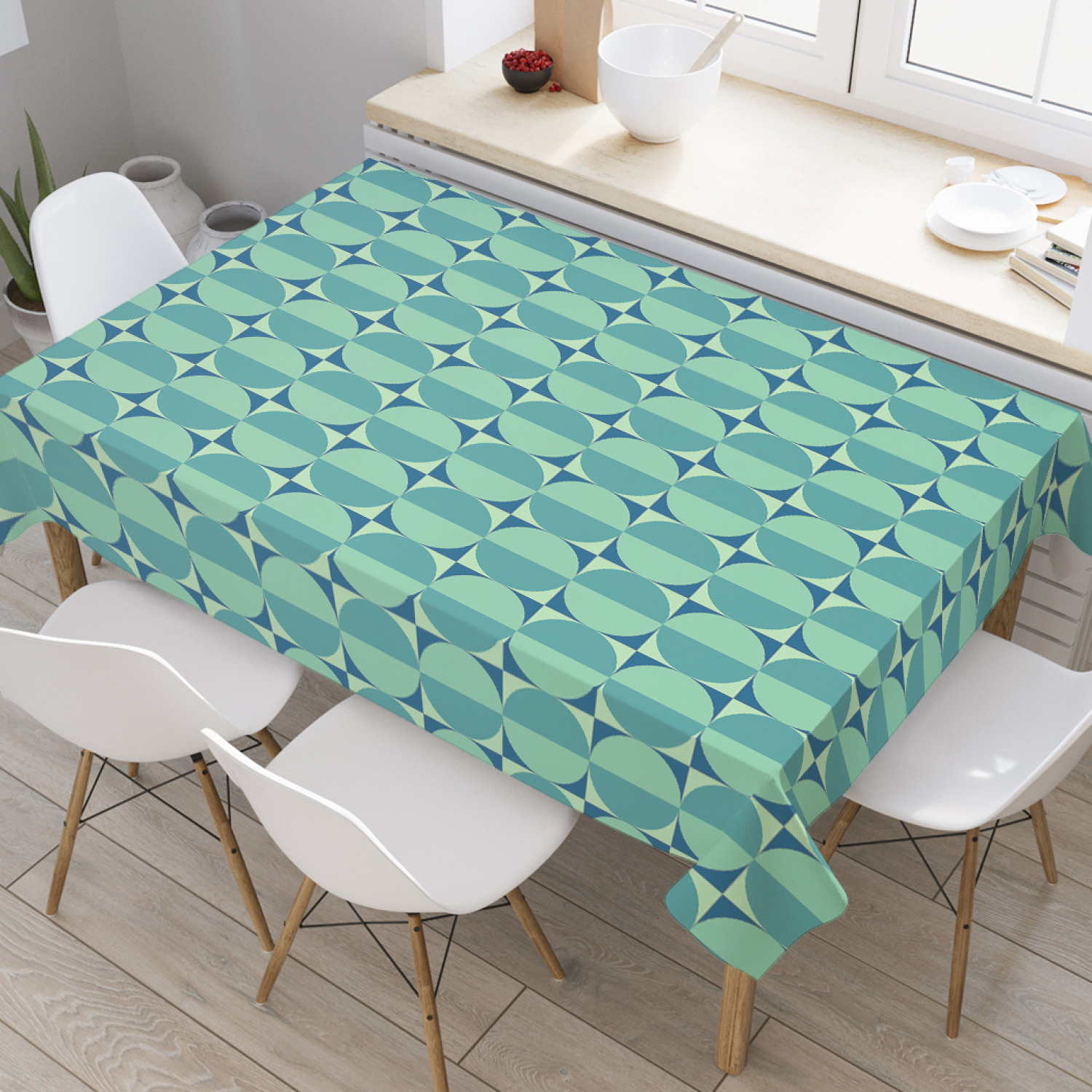 

Скатерть прямоугольная JoyArty "Геометрия квадратов и кругов" из оксфорда, 120x145 см, Зеленый, Геометрия квадратов и кругов