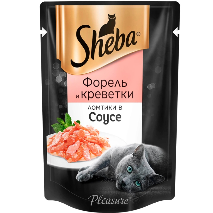 фото Корм sheba pleasure | для кошек, с форелью и креветками, 85 г