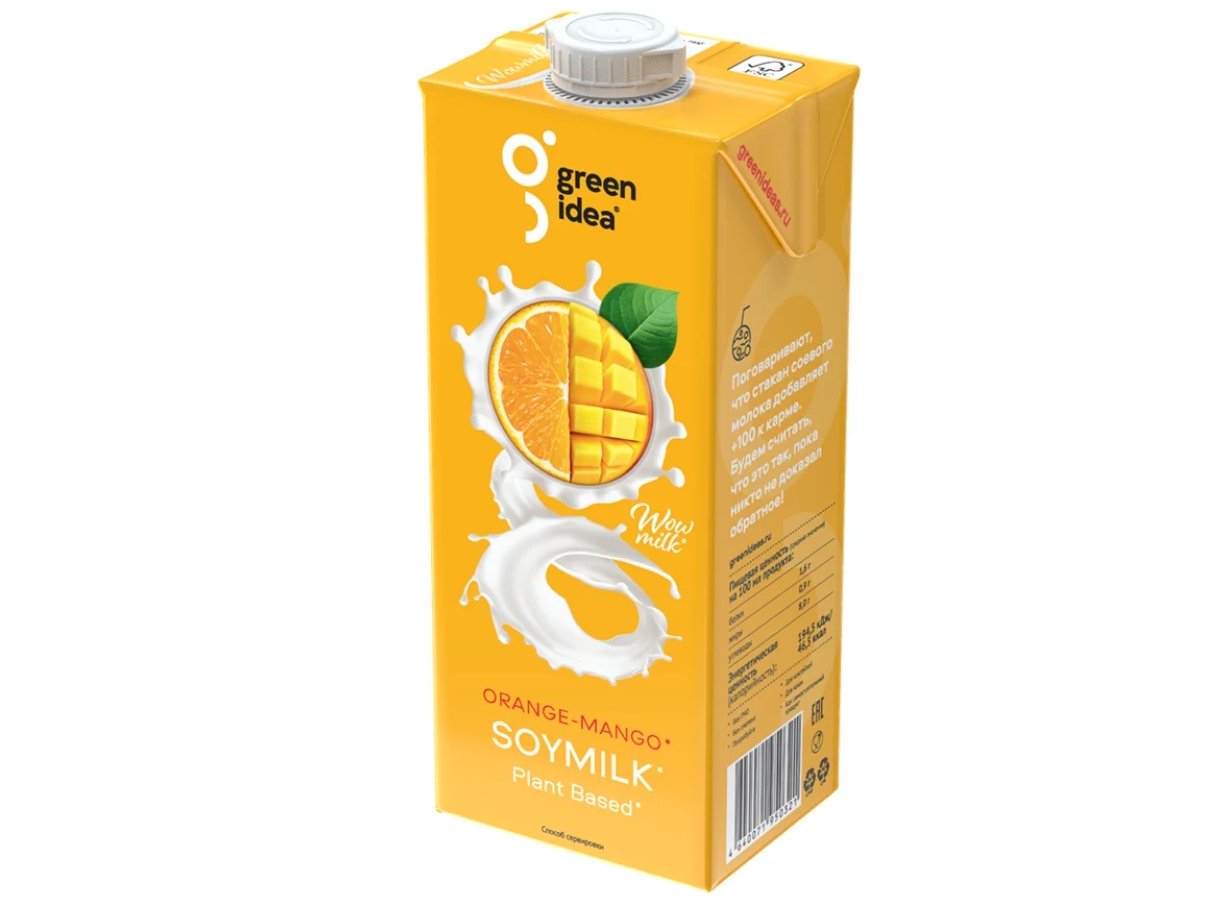 Напиток соевый Green Idea с соком апельсина и манго, 1 л