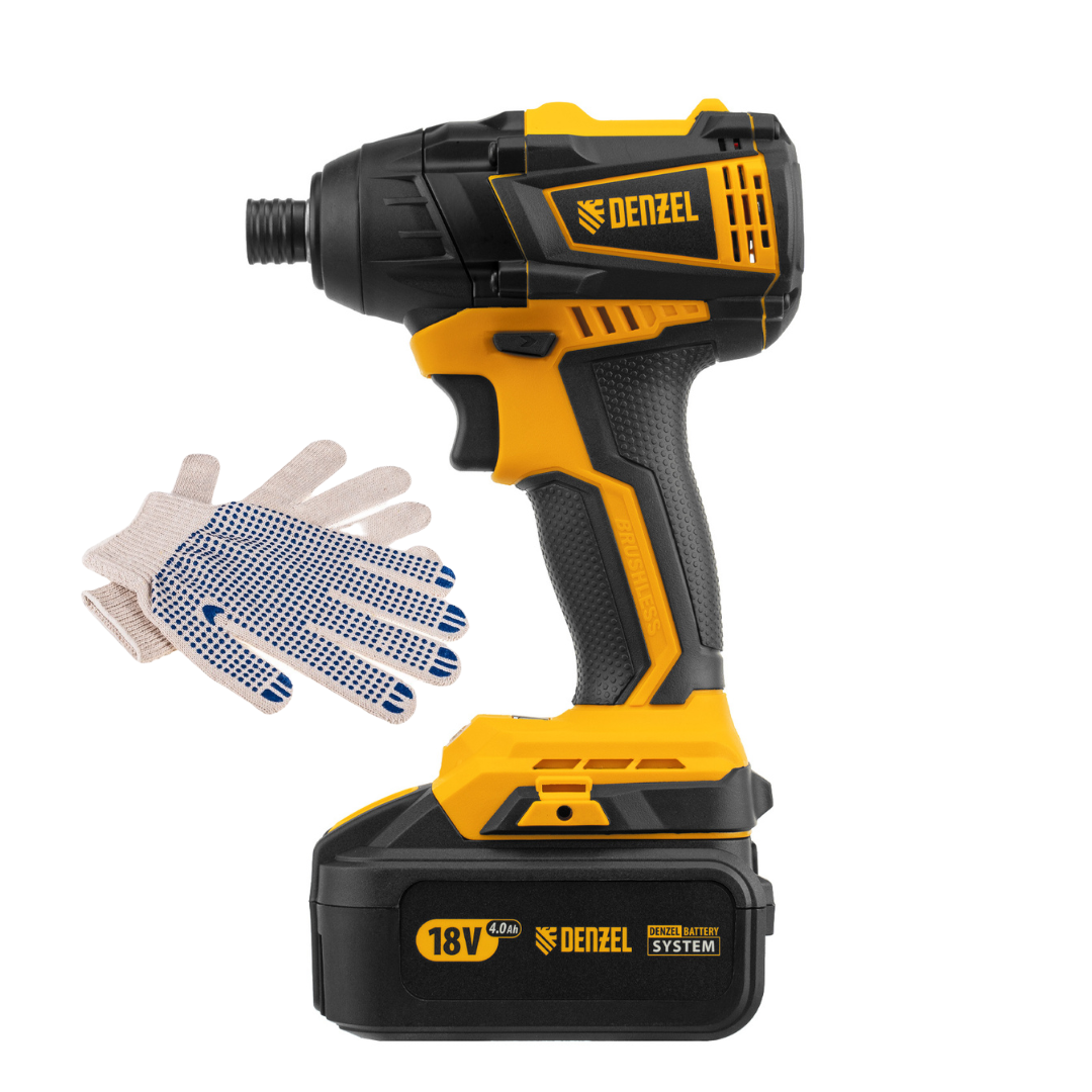 Винтоверт ударный аккумуляторный бесщеточный Denzel CID-IB-200 60181 18Врабочие перчатки 1466000₽