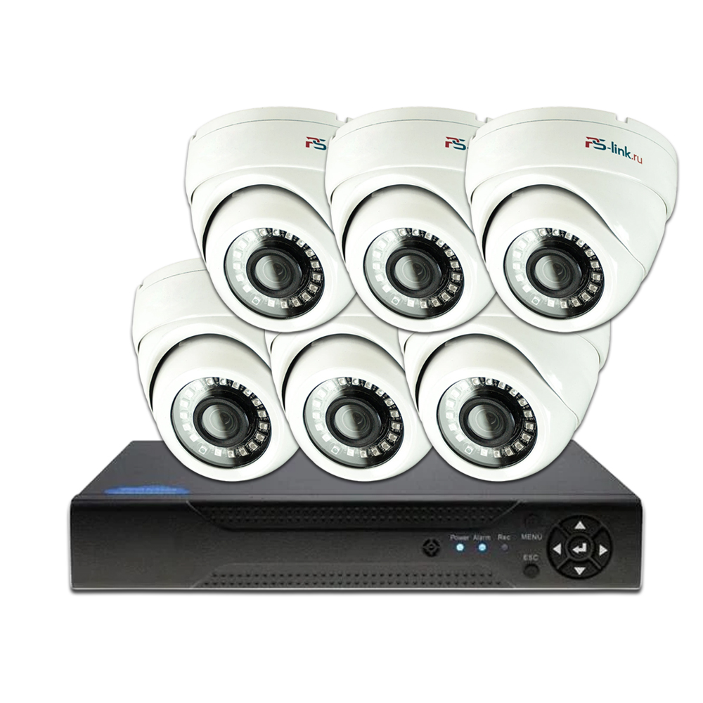 Комплект видеонаблюдения AHD Ps-Link KIT-A206HD 6 уличных 2Мп камер адаптер tp link tl pa4020pkit базовый комплект адаптеров powerline стандарта av500 av600 со встроенной розеткой