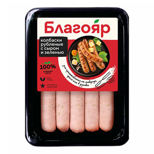 

Колбаски куриные Благояр Рубленые с сыром и зеленью охлажденные 360 г