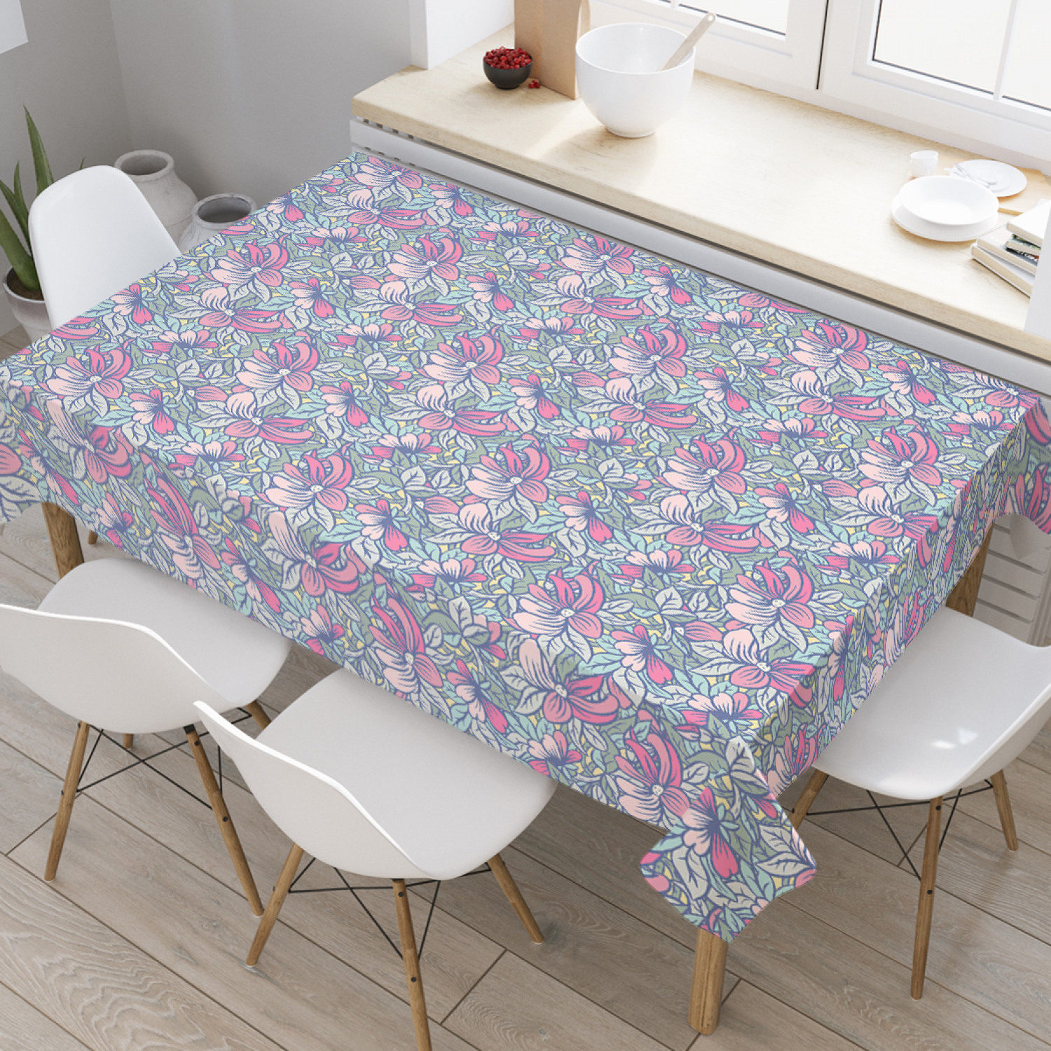 

Скатерть прямоугольная JoyArty "Разнолепестковые цветы" из оксфорда, 120x145см, Голубой, Разнолепестковые цветы