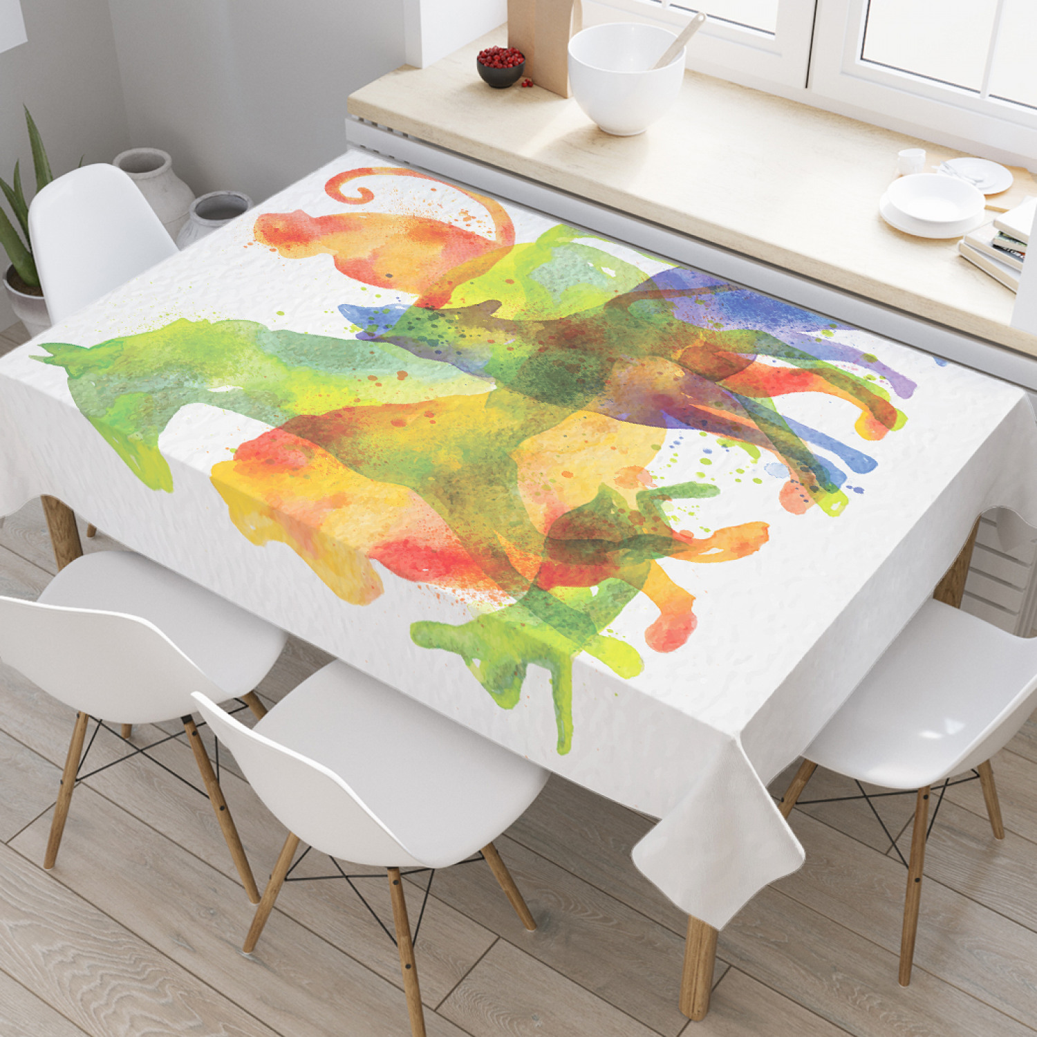 

Скатерть прямоугольная JoyArty "Акварельные животные" из оксфорда, 120x145 см, Белый, Акварельные животные