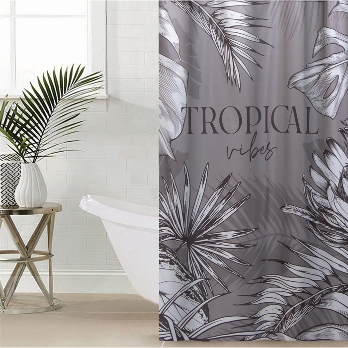 

Штора для ванной Этель Tropical vibes 145x180 см, полиэстер, Серый;белый, Harmony