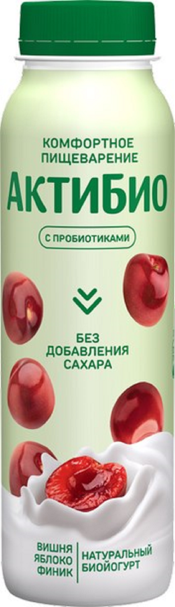Йогурт АктиБио питьевой, с яблоком, вишней и фиником, без сахара, 1,5%, 260 г