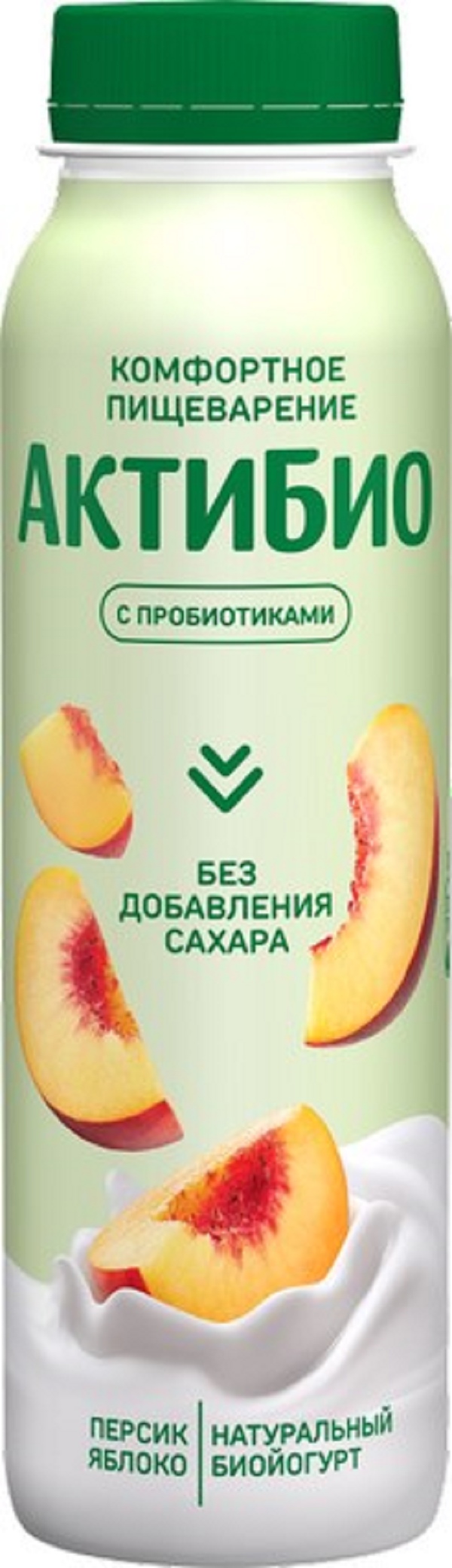 Йогурт АктиБио питьевой, с яблоком и персиком, без сахара, 1,5%, 260 г