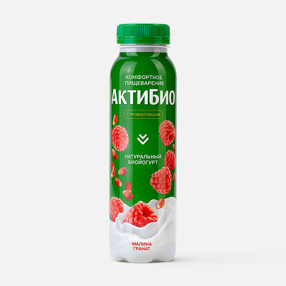 Йогурт АктиБио питьевой, с малиной и гранатом, 1,5%, 260 г