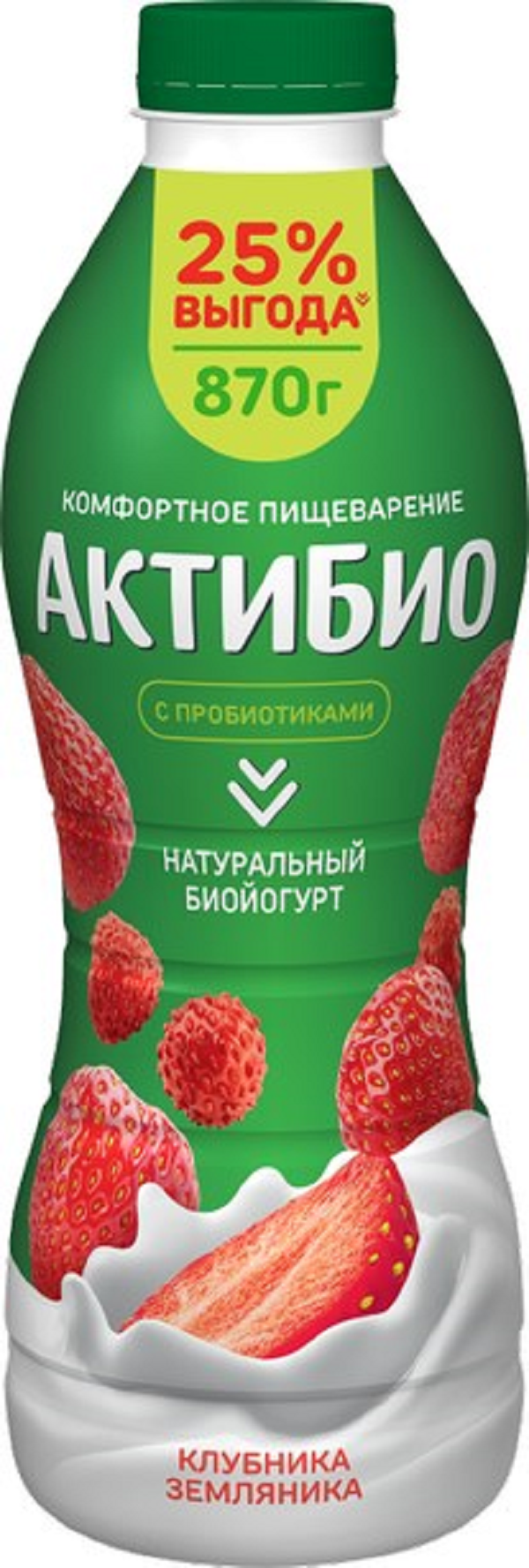 Йогурт АктиБио питьевой, с клубникой и земляникой, 1,5%, 870 г