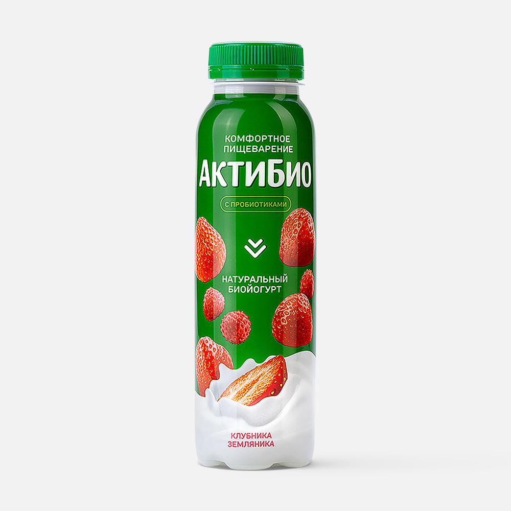 Йогурт АктиБио питьевой, с клубникой и земляникой, 1,5%, 260 г