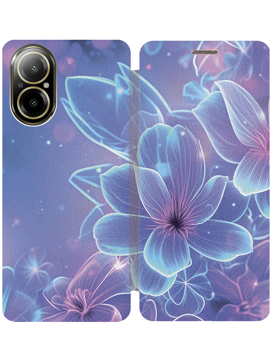 

Чехол-книжка на Realme C67 с принтом "Неоновые лилии" золотой, Золотистый;фиолетовый, 780484623