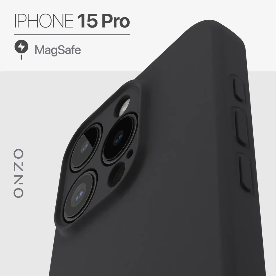 

Чехол MAGSAFE на iPhone 15 Pro черный матовый, с микрофиброй внутри, VELVET MAGSAFE iPhone 15 Pro