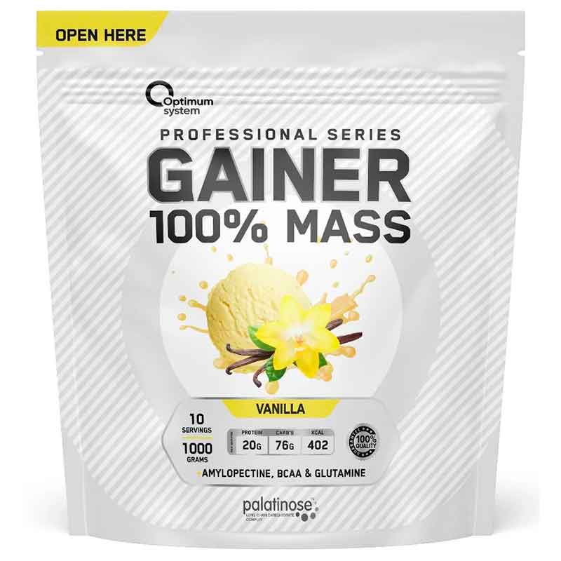 

Гейнер Optimum System, 100% Mass Gainer, 1000 гр., Ваниль