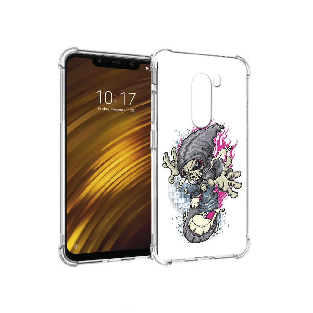 

Чехол MyPads Tocco для Xiaomi Pocophone F1 нарисованный скелет на скейт борде, Прозрачный, Tocco
