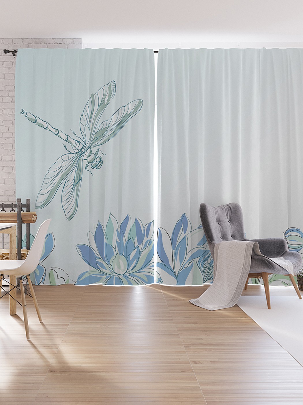 

Шторы под лён JoyArty "Стрекоза в раю", серия Oxford DeLux, 340х265 см, Стрекоза в раю