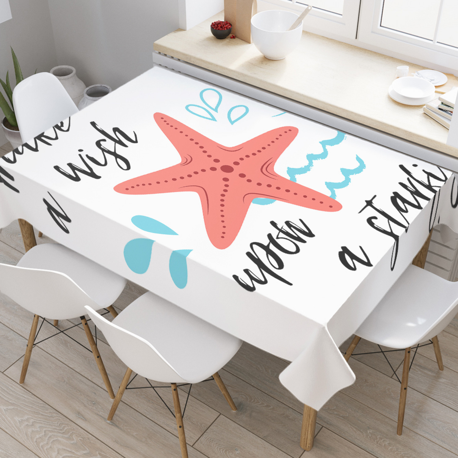 

Скатерть прямоугольная JoyArty "Сделай рыбу морской звездой" из оксфорда, 120x145см, Белый, Сделай рыбу морской звездой