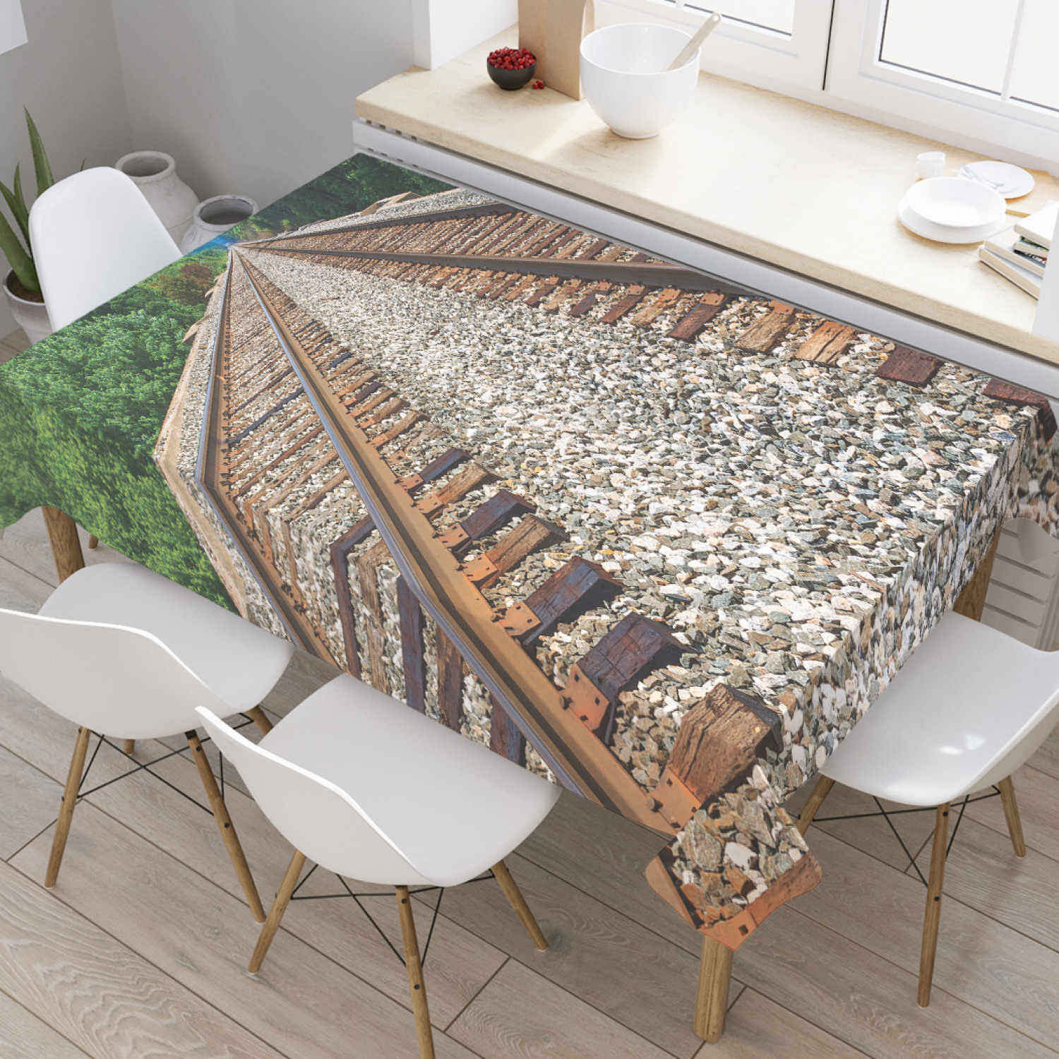 

Скатерть прямоугольная JoyArty "Железнодорожный путь" из оксфорда, 120x145 см, Зеленый, Железнодорожный путь